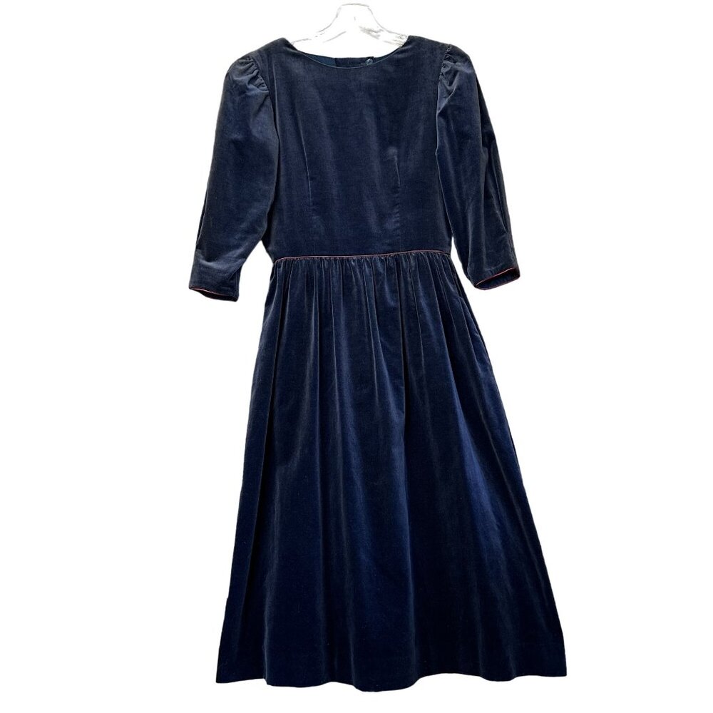 Vintage Lang Originals Navy Blue Long Sleeve Dress Red Size 5/6 USA